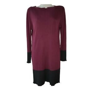 Andrea Jovine Sweater Dress Women Sz Small Maroon Black Color Block Long Sleeve